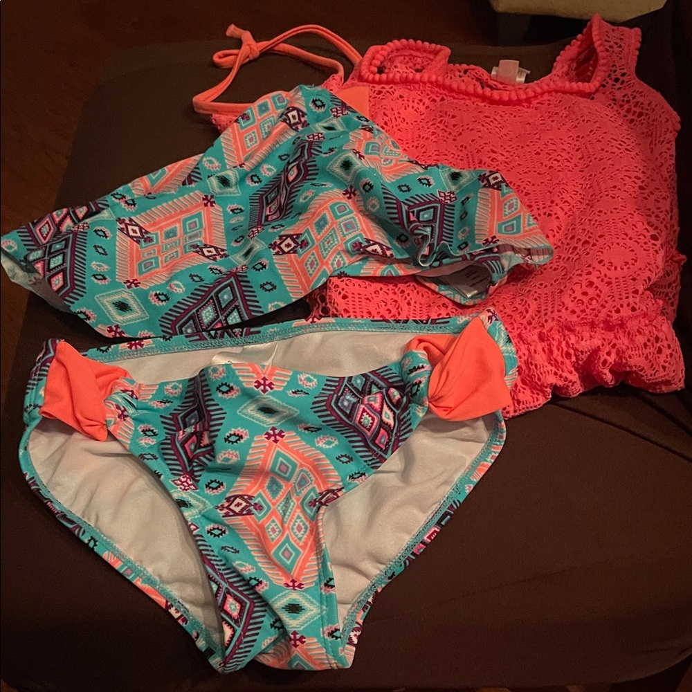 Cat & Jack Pink and Blue Kids Swim Bikini Set and coverup